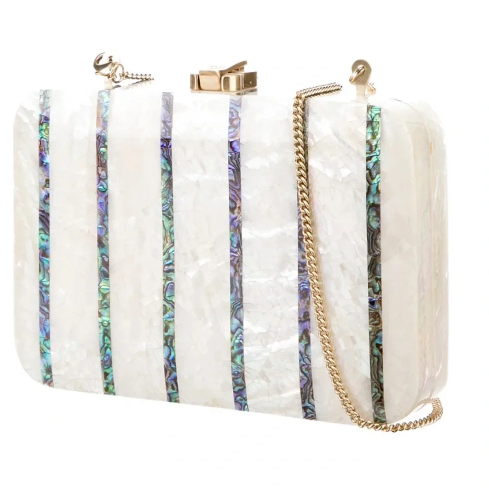 Chic White and Green Striped Clutch - Picture 2 of 6